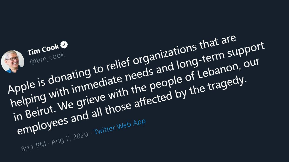 Apple CEO Tim Cook said they will be donating to relief organizations in Beirut