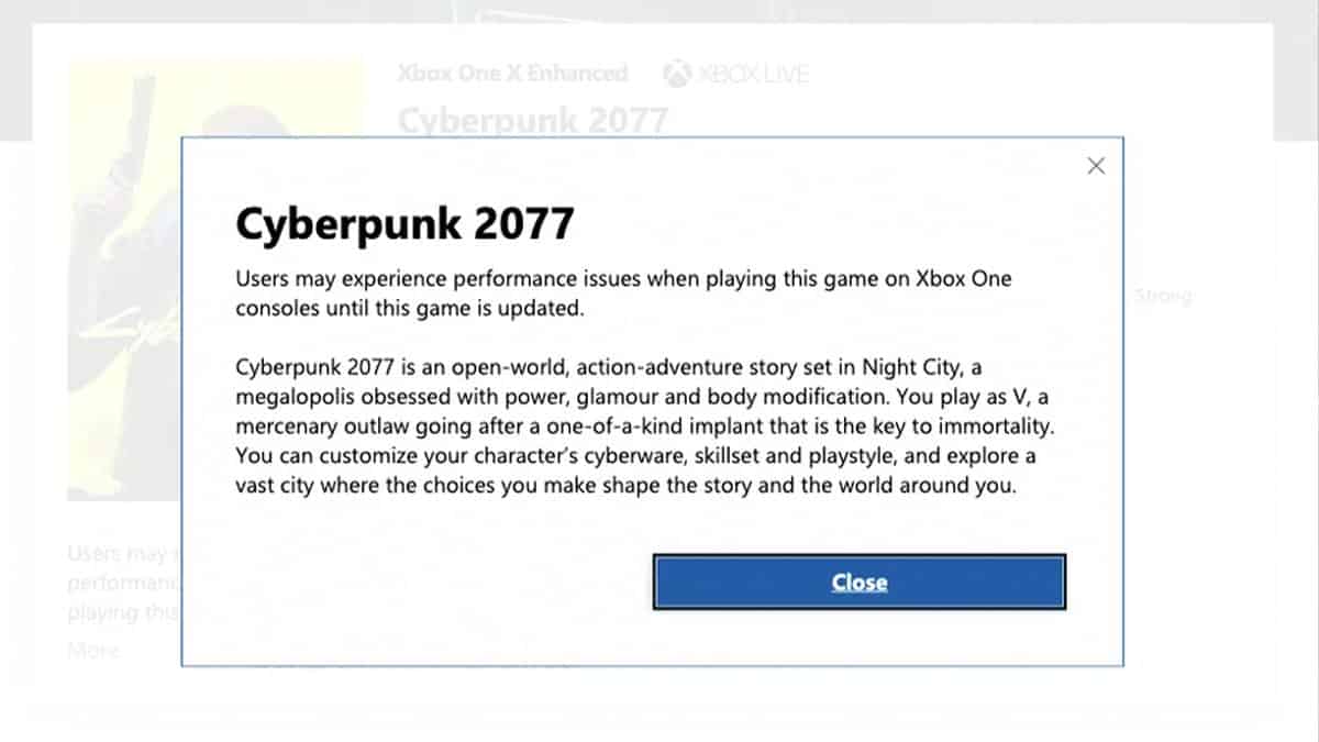 Cyberpunk2077 Update Microsoft shows warning on its store listing sue to bugs.jpg