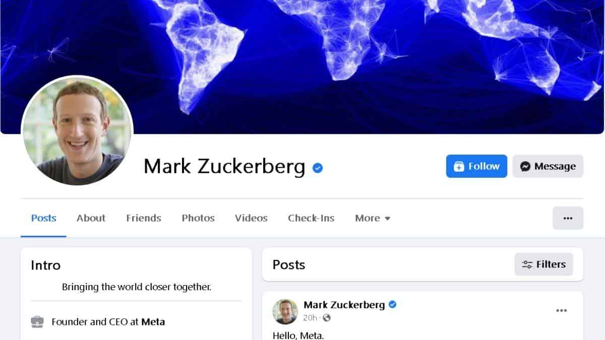 Mark Zuckerberg updated Founder and CEO of Facebook to Meta on his official account