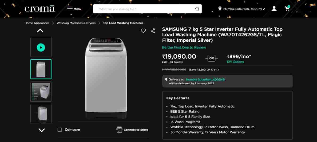 SAMSUNG 7 kg 5 Star Inverter Fully Automatic Top Load Washing Machine