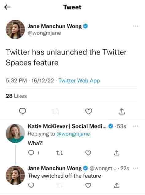 Twitter Spaces Feature Removed