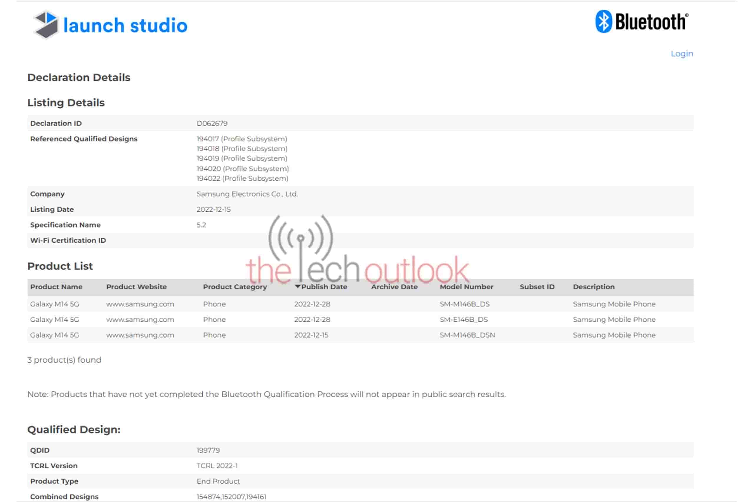 Samsung Galaxy m14 5g Bluetooth listing