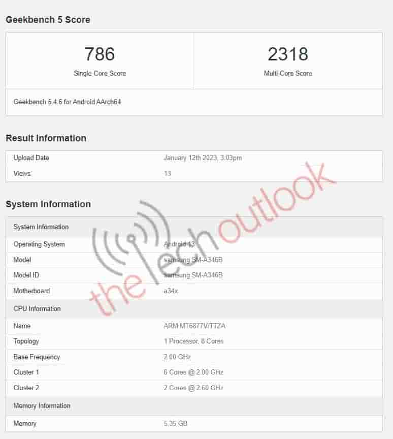 Samsung Galaxy A34 5G Geekbench