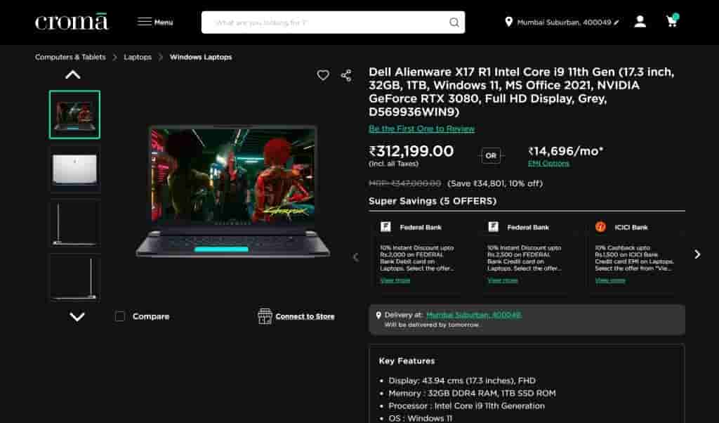 Get the Dell Alienware X17 R1 Gaming Laptop at a Discount of ₹34,801 on ...