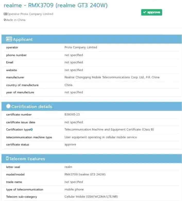 Realme GT 3 240 NBTC