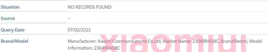 Redmi Note 12T Turbo IMEI database Chinese edition
