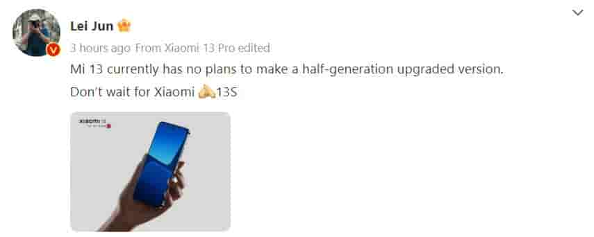 Xiaomi 13S not launching this year