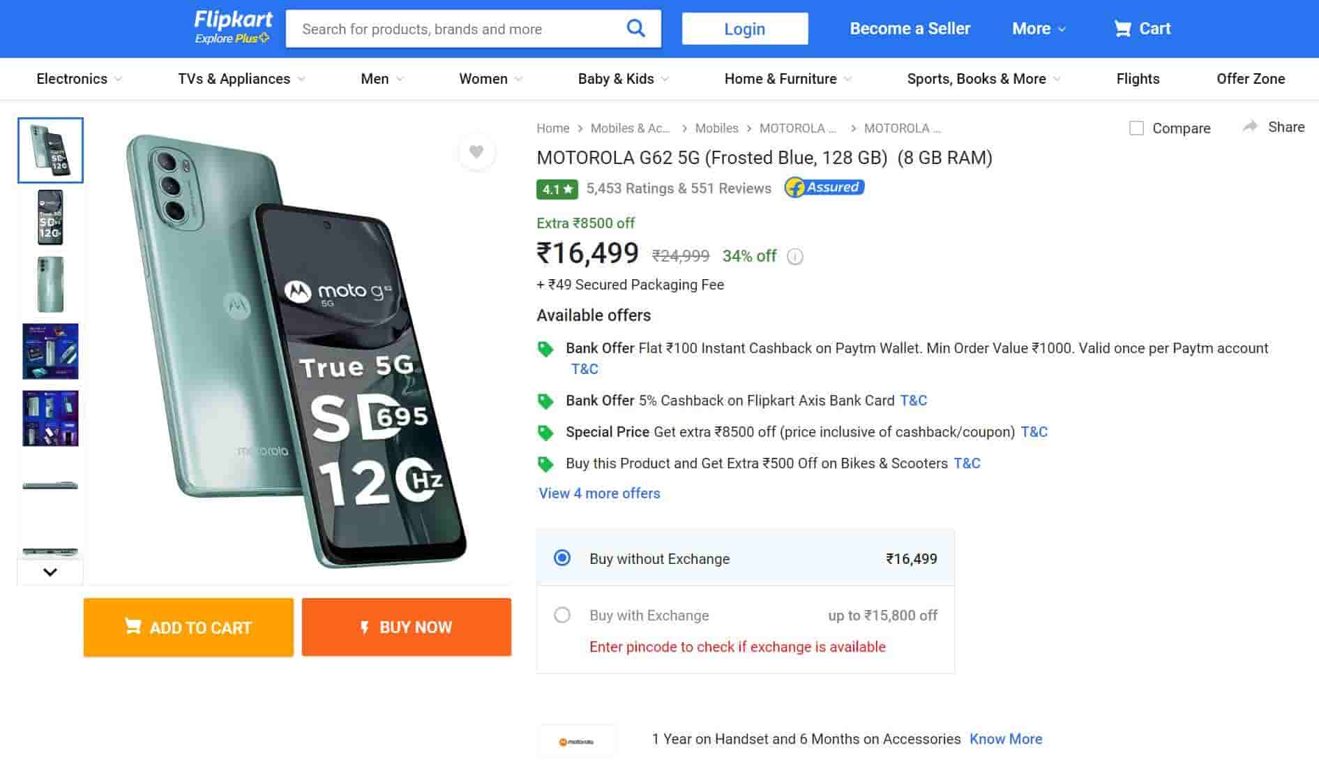 MOTO G62 flipkart