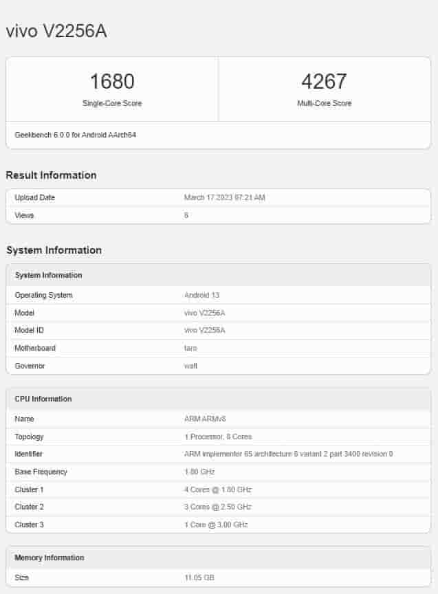 Vivo X Flip GeekBench Listing