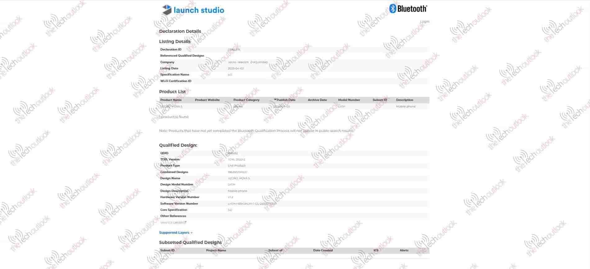 Tecno Pova Bluetooth SIG