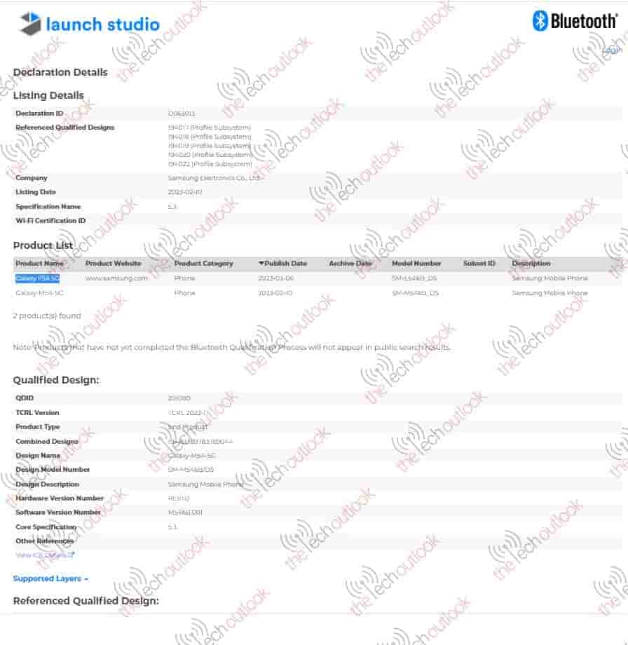 Samsung Galaxy F54 lists on Bluetooth SIG Certification