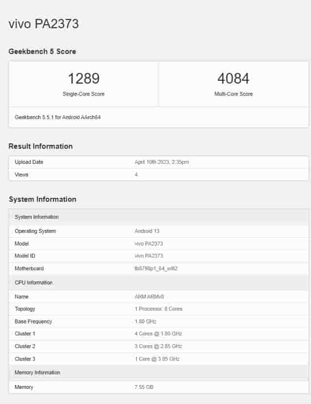 Vivo Pad 2 Geekbench