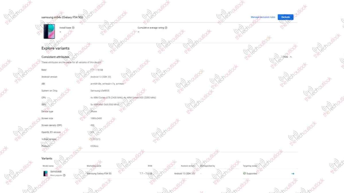 Samsung Galaxy F54 Appears on Google Play Console Listing Confirming Some of its Key Specs