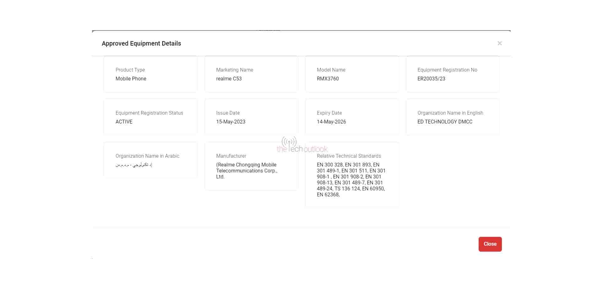 Realme C53 Spotted on TDRA certification