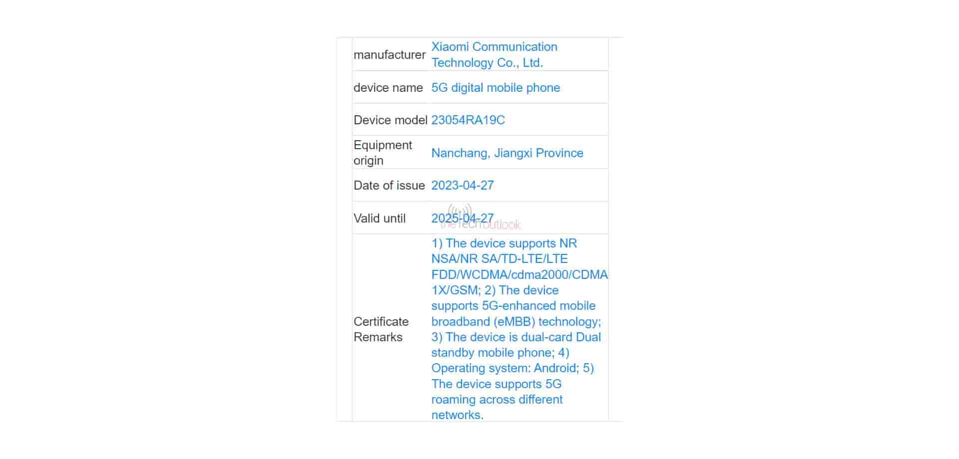 Xiaomi 23054RA19C Registered on MIIT Certification