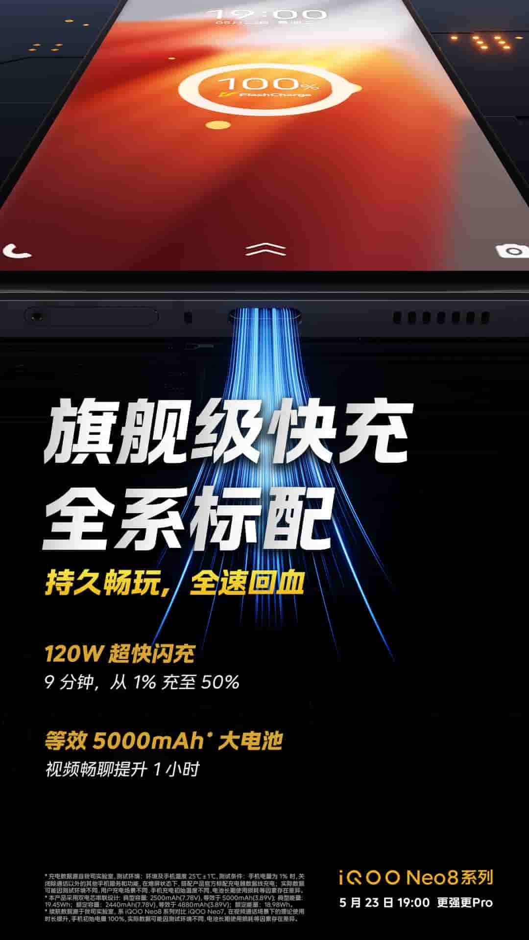 iQOO Neo 8 Pro 5000mAh battery, 120W charging