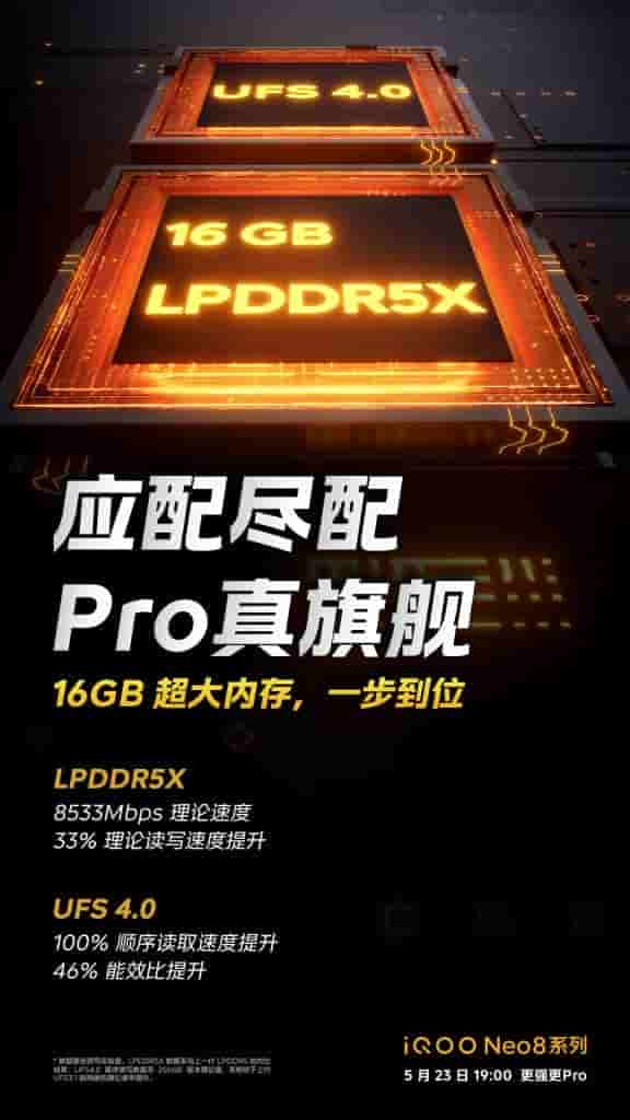 iQOO Neo 8 Pro LPDDR5x RAM, UFS 4.0
