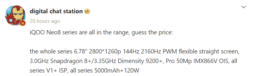 iQOO Neo 8 Pro key specs