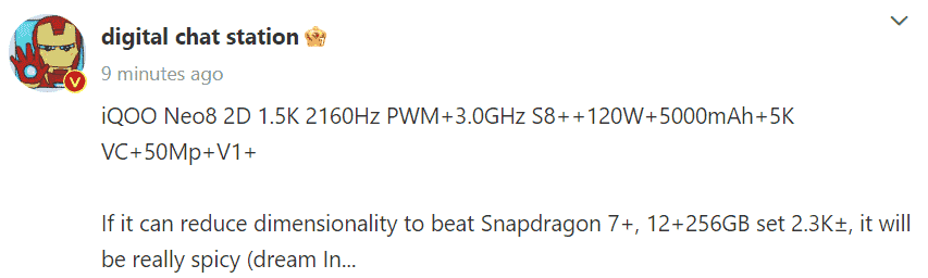 iQOO Neo 8 key specs