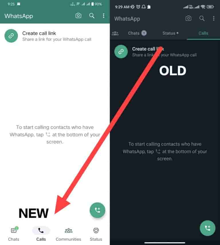 WhatsApp Chats, Calls, Communities, and Status bar is shifted to bottom for WhatsApp beta users