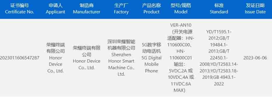 Honor Magic V2 3C listing