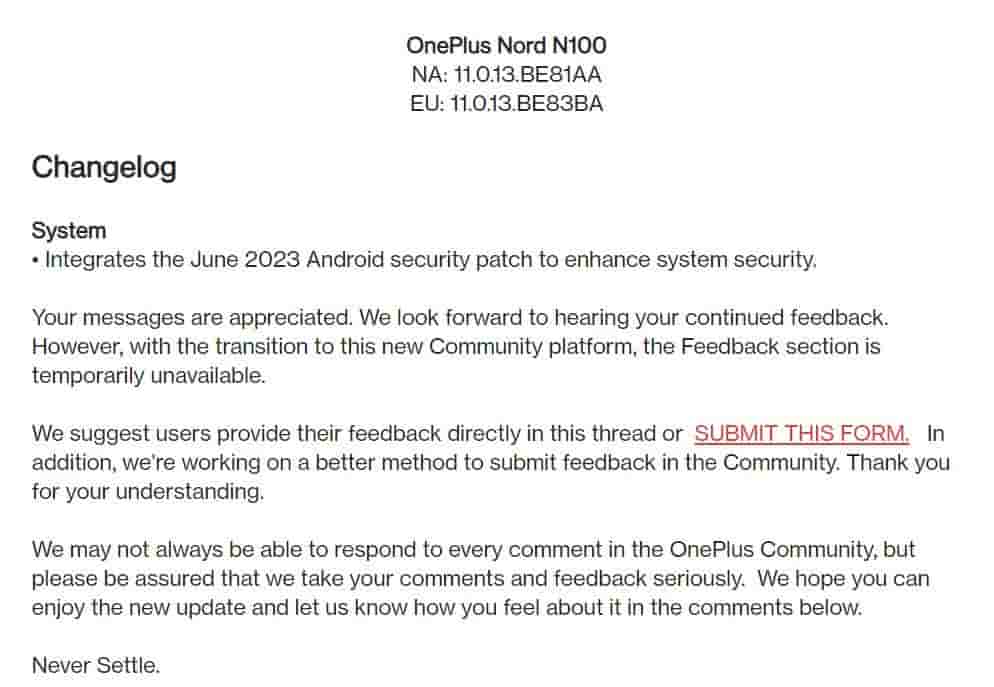 OnePlus N100 - OxygenOS 11.0.13 Update