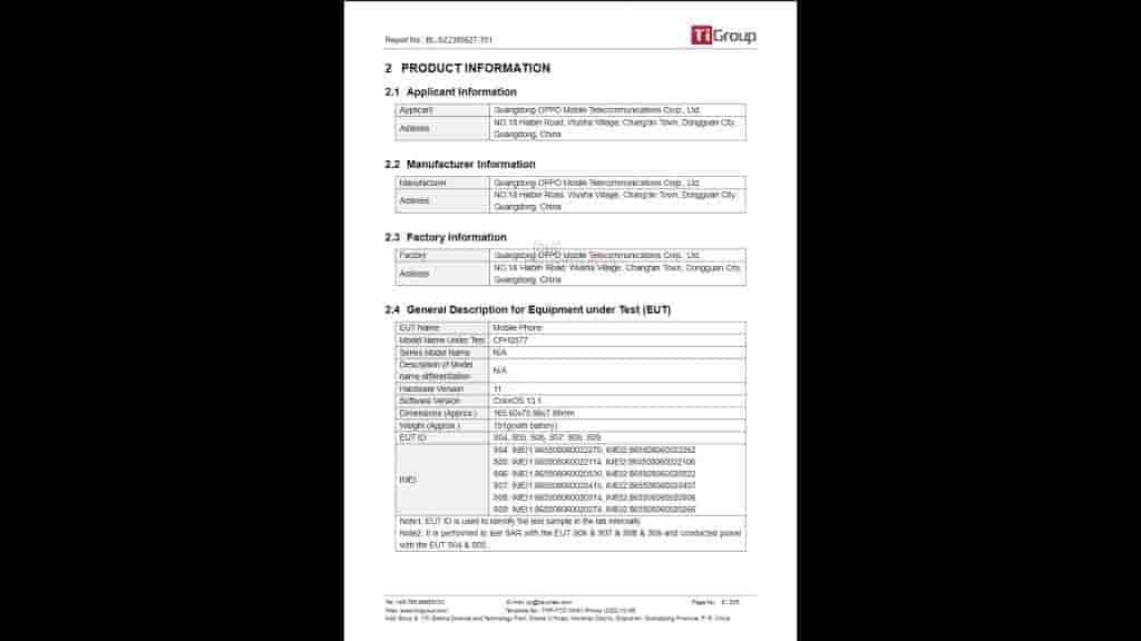 OPPO CPH2577 FCC