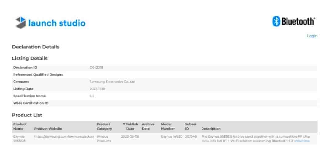 Samsung Exynos W930 Chipset Receives the Bluetooth SIG Certification