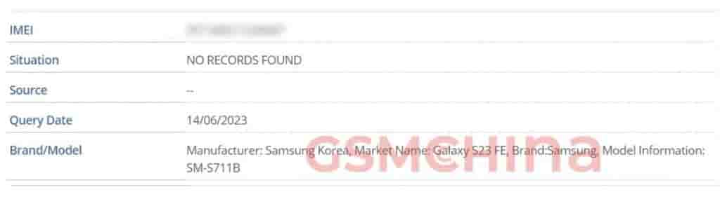 Samsung Galaxy S23 FE IMEI 1