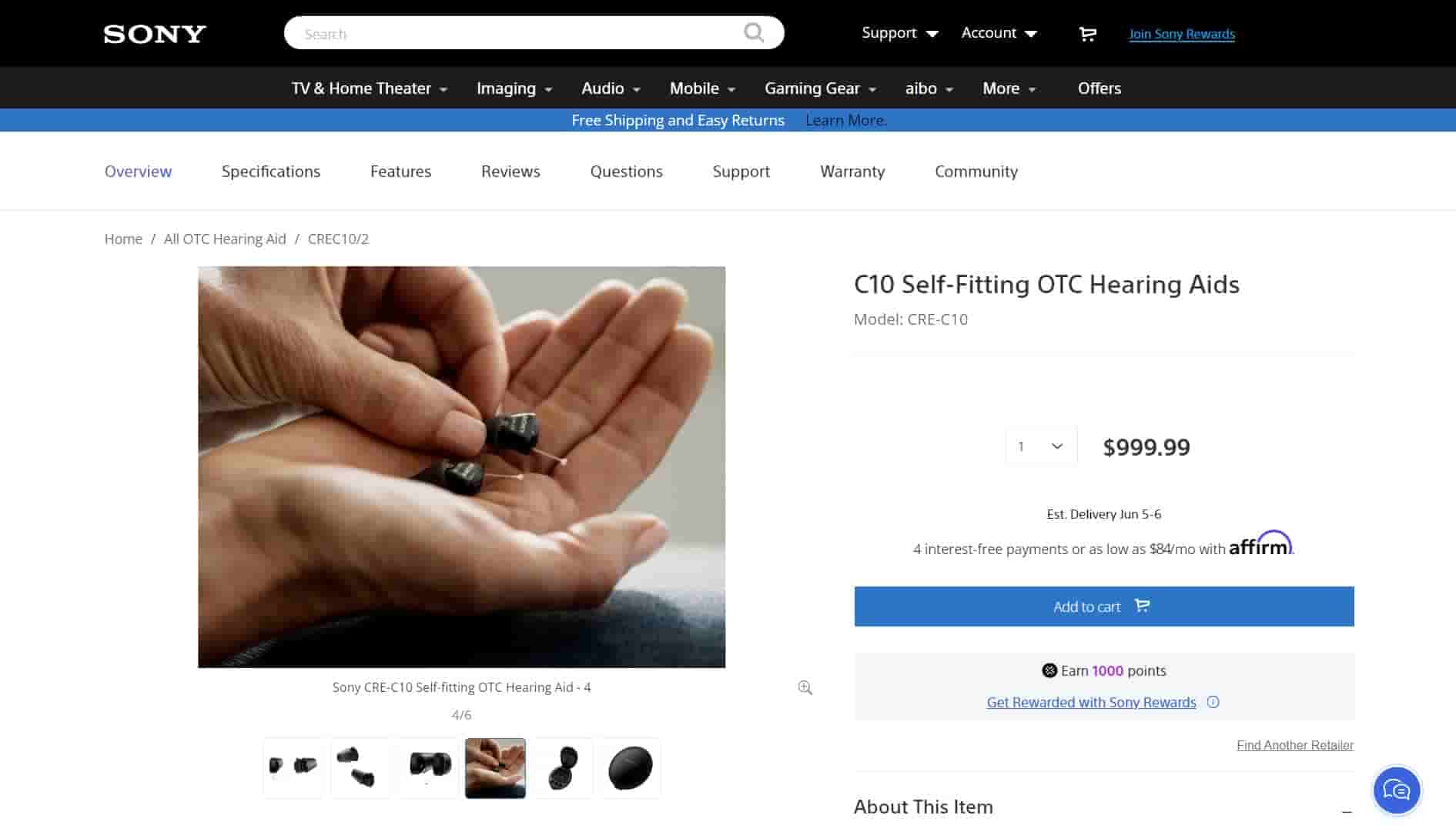 Sony C10 Self-Fitting Hearing Aid