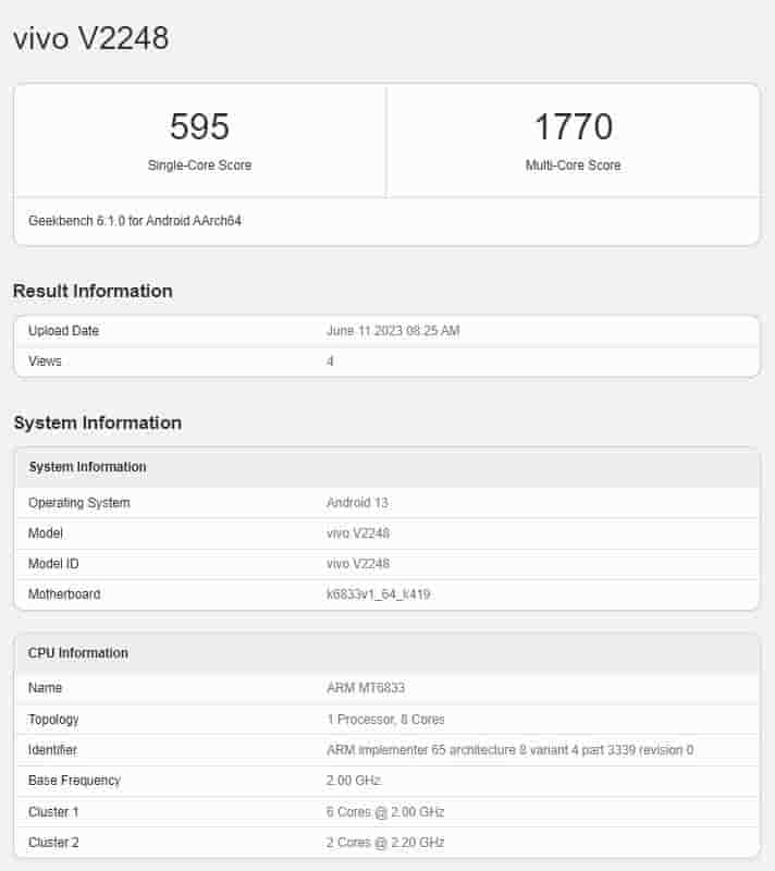 Vivo Y27 5G Geekbench