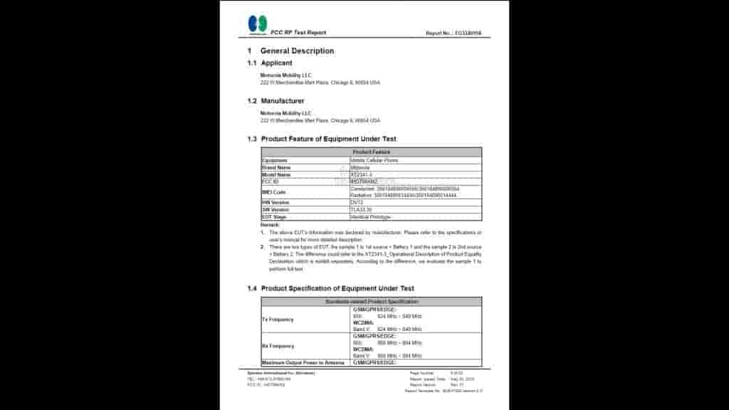 Motorola G14 FCC Listing 2