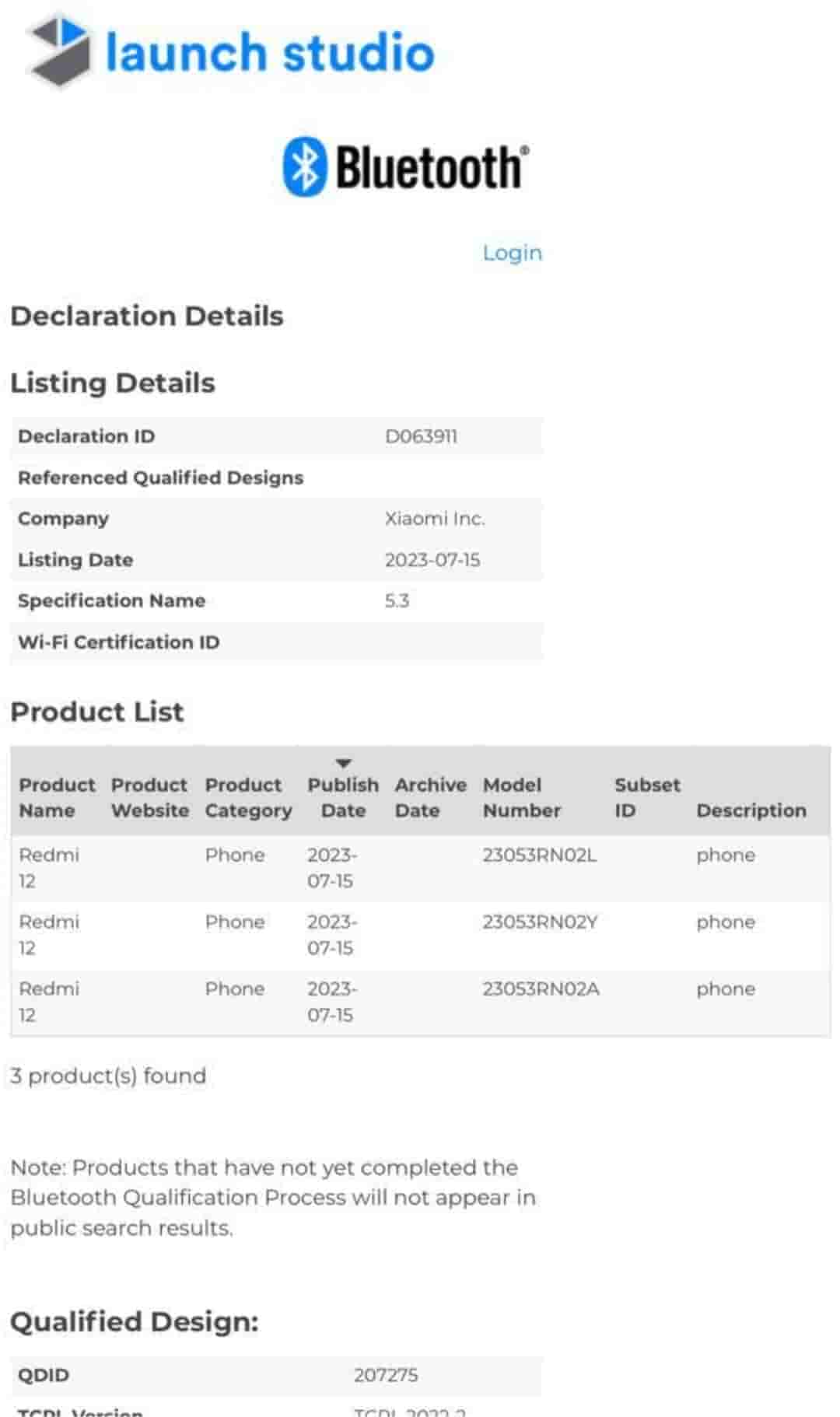 Redmi 12 Bluetooth SIG Certification
