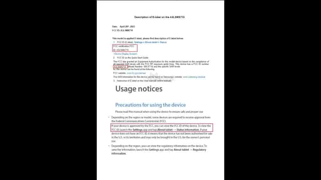 Samsung Galaxy Tab S9 FCC