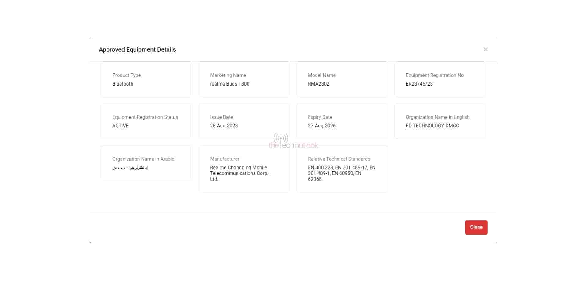 Realme Buds T300 TDRA Certification