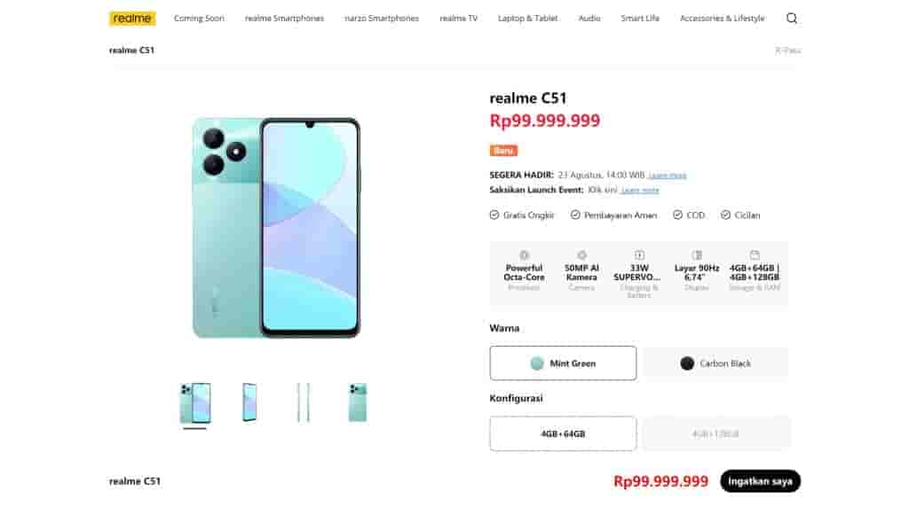 Realme C51 - Indonesian Website - Listing