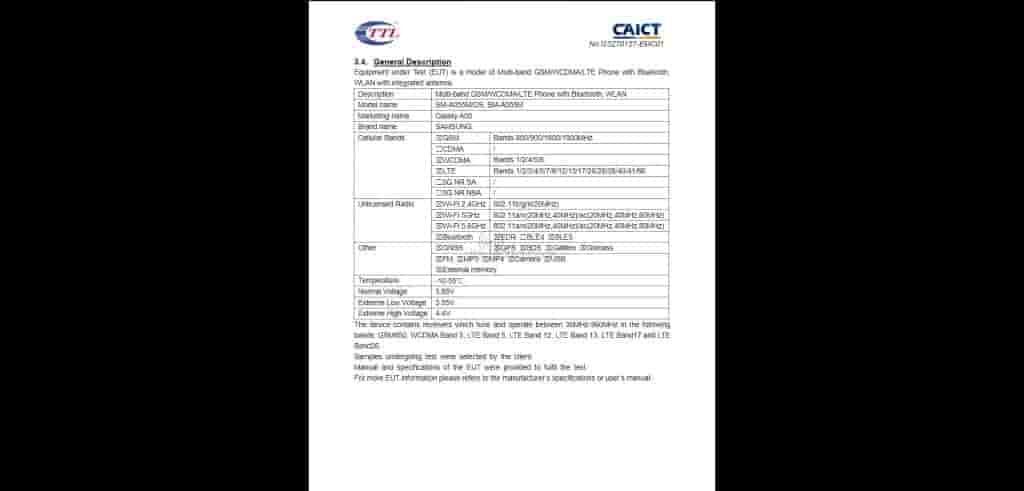 Samsung Galaxy A05 FCC Certification