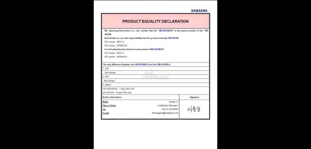 Samsung Galaxy A05 FCC Certification
