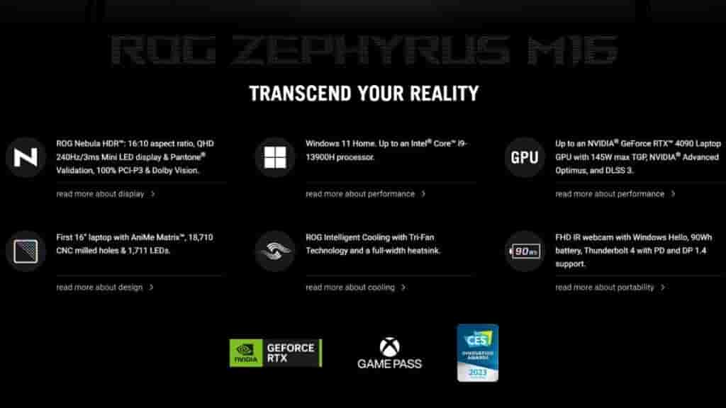 ASUS ROG Zephyrus M16 - Key Specs