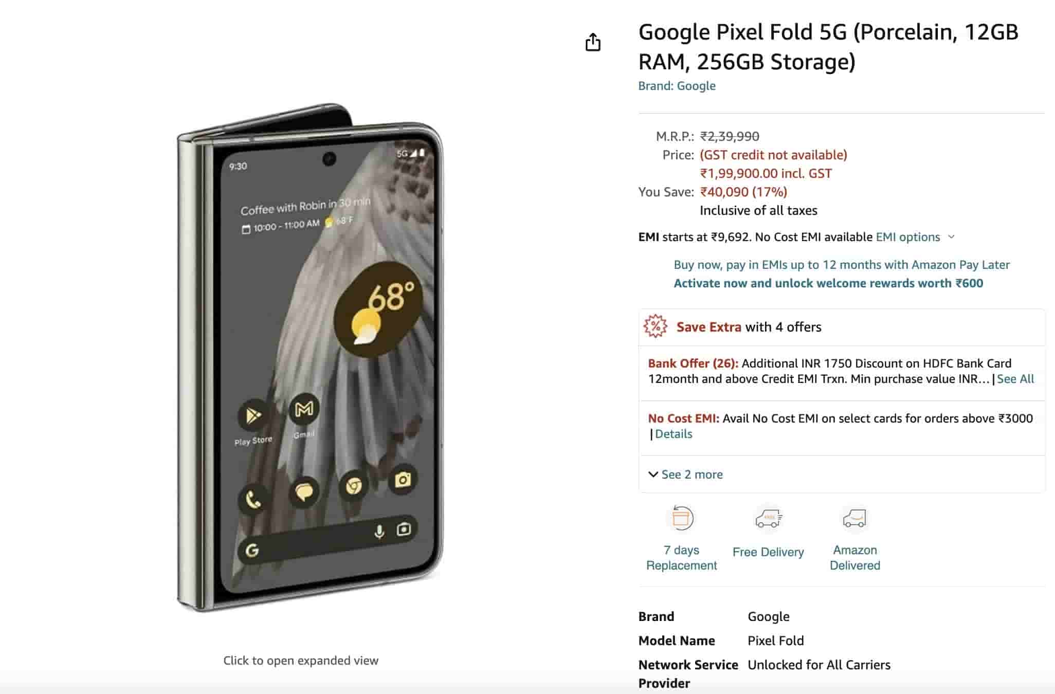 Google Pixel Fold - Amazon Listing