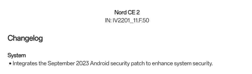 OnePlus Nord CE 2 - OxygenOS 13 F.50 - September 2023 Android Security Patch Update