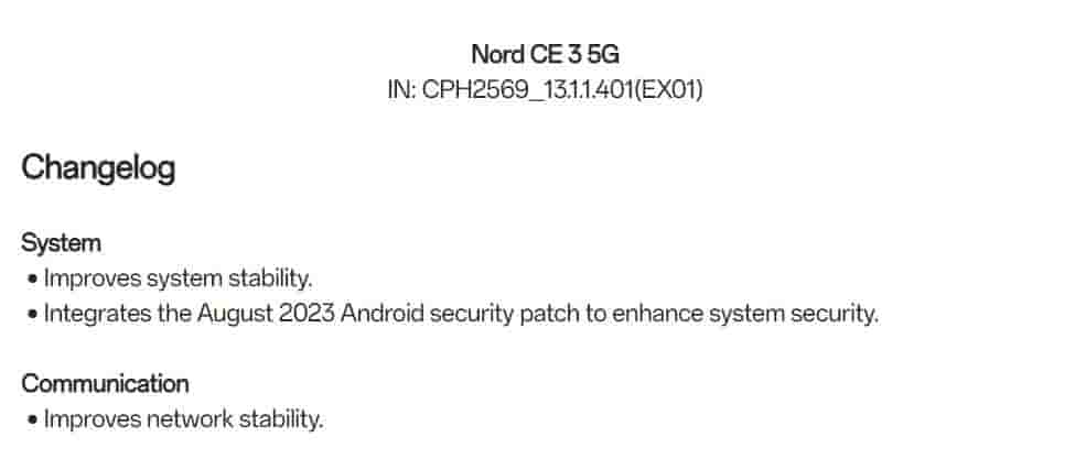 OnePlus Nord CE 3 5G OxygenOS 13.1.1.401 Update