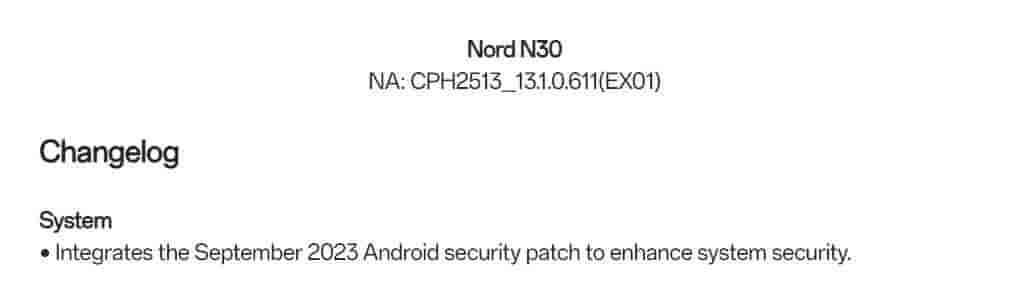 OnePlus Nord N30 - OxygenOS 13.1.0.611 - September 2023 Android Security Patch