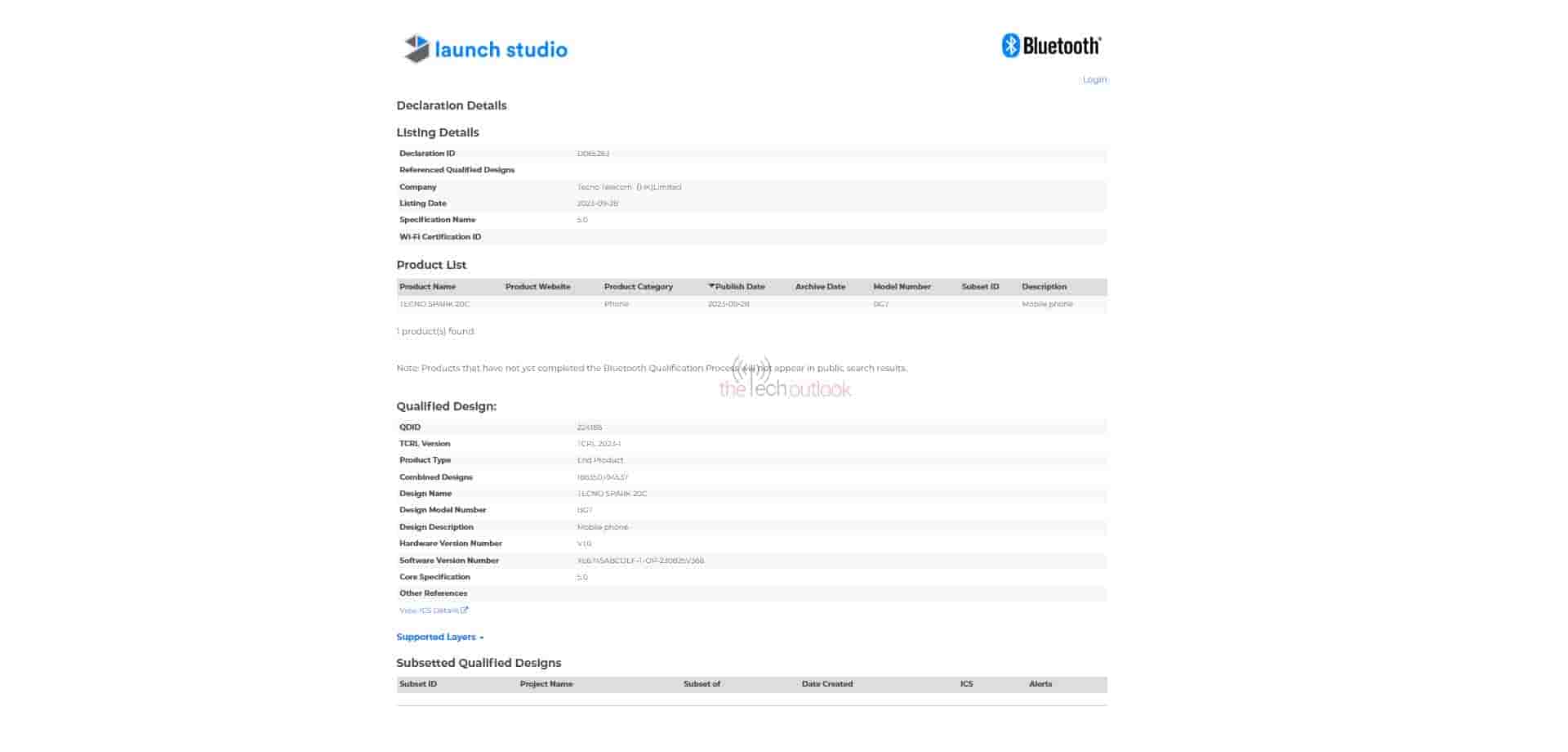 Tecno Spark 20C - Bluetooth SIG Certification