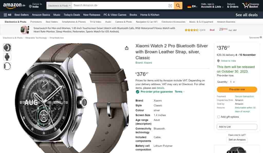 Xiaomi Watch 2 Pro Bluetooth Silver with Brown Leather Strap, Silver, Classic