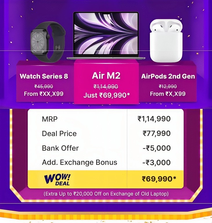 Apple MacBook Air M2 - Flipkart Big Billion Days Deal