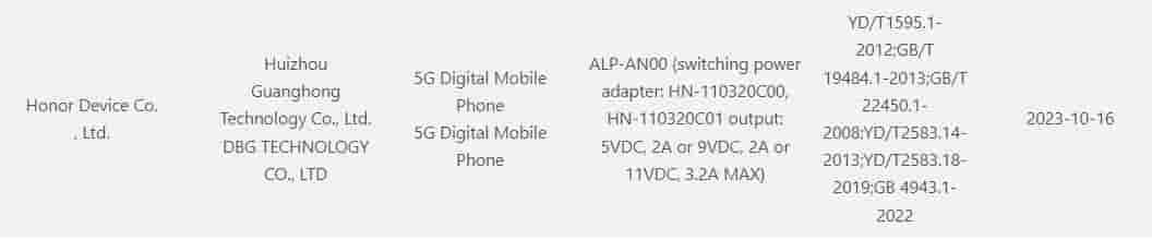 Honor ALP-AN00 3C listing
