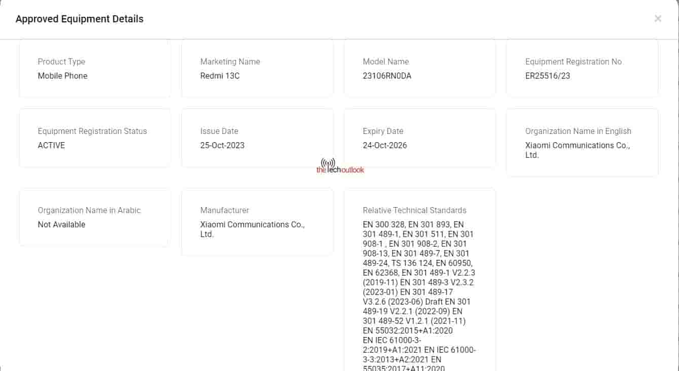 Redmi 13C TDRA Certification