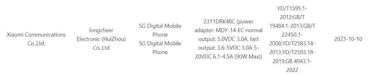 Redmi K70 3C certification