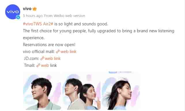 Vivo TWS Air 2 Earbuds - Weibo